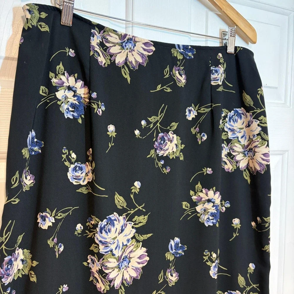 Dark Romance Fairy Goth Vintage 90s Black Floral Straight Maxi Skirt‎ XL Flowy